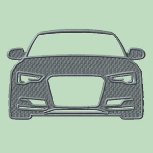 May include: A gray outline of a car's front end, showing the headlights, grille, and bumper.