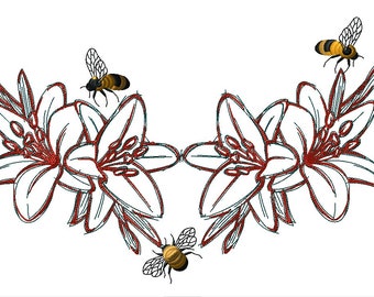 Bees flowers garden embroidery file
