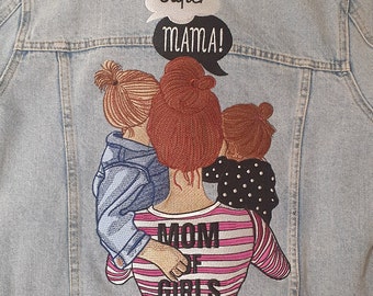 Super mama kids mom of girls embroidery file