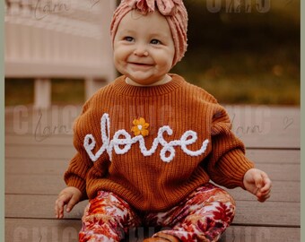 Custom Baby Name Sweater, Adorable Personalized Hand-Embroidered Name Baby Knit Sweater, Embrodied Baby Sweater, Name Sweater Toddler