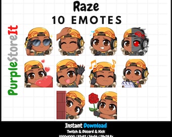 10 Raze emotes from Valorant | Twitch Emotes | Discord Emotes | Kick Emotes  | Emotes Bundle