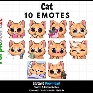 10 emoticones de gato naranja / emoticones de Twitch / emoticones de Discord / emoticones de patadas / gatos lindos / paquete de emoticones