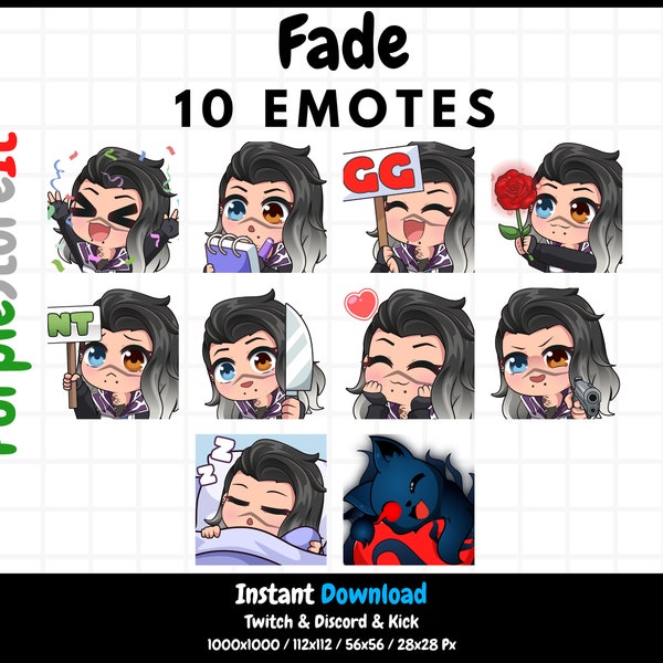 10 Fade emotes from Valorant | Twitch Emotes | Discord Emotes | Kick Emotes  | Emotes Bundle