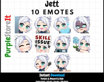 10 Jett emotes from Valorant | Twitch Emotes | Discord Emotes | Kick Emotes  | Emotes Bundle