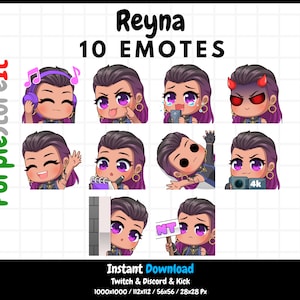 10 Reyna-emotes van Valorant | Twitch-emoties | Discord-emoties | Kick-emoties | Emotes-bundel