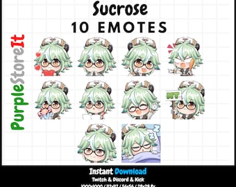 10 Sucrose emotes from Genshin Impact | Twitch Emotes | Discord Emotes | Kick Emotes | Emotes Bundle