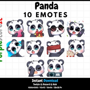 10 emoticonos de Panda / Emoticonos de Twitch / Emoticonos de Discord / Emoticonos de patada / Panda lindo / Paquete de emoticonos