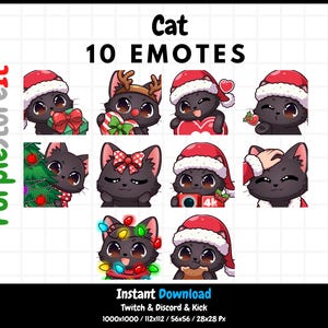 クリスマス黒猫エモート 10 個 | Twitch エモート | Discord エモート | キック エモート | かわいい猫 | エモート バンドル