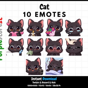 黒猫のエモート 10 個 | Twitch エモート | Discord エモート | キック エモート | かわいい猫 | エモート バンドル