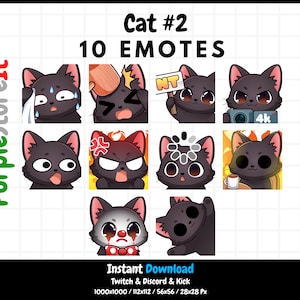 黒猫のエモート 10 個 | Twitch エモート | Discord エモート | キック エモート | かわいい猫 | エモート バンドル