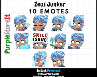 10 blue Zeus Junker Queen emotes from Overwatch | Twitch Emotes | Discord Emotes | Kick Emotes  | Emotes Bundle