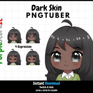 PNGtuber | 黒い肌の女の子 | 黒髪 | 黒い目 | Twitch | Discord | Kick