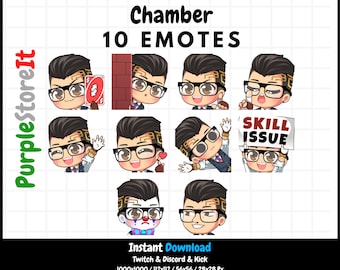 10 Chamber emotes from Valorant | Twitch Emotes | Discord Emotes | Kick Emotes  | Emotes Bundle