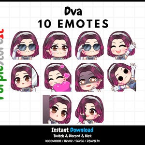 10 dva-emoties van Overwatch | Twitch-emoties | Discord-emoties | Kick-emoties | Emotes-bundel