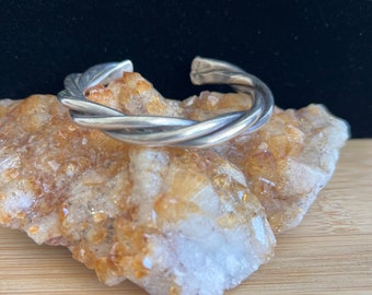 Unisex Vintage Twisted Sterling Silver Cuff Bracelet Stamped 925