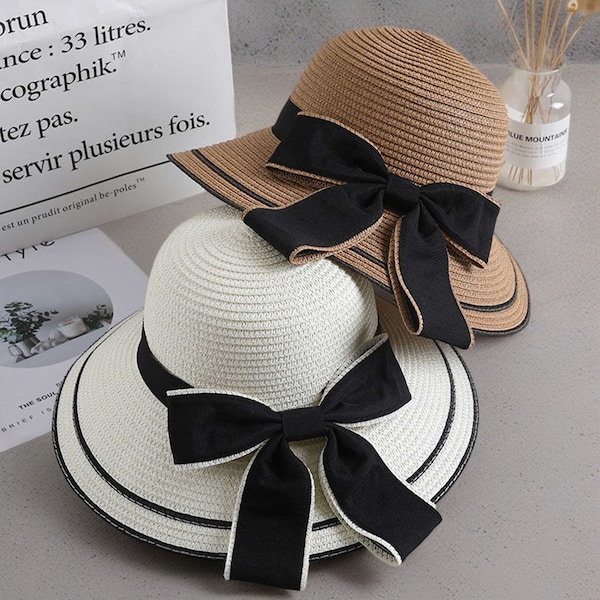Panama Straw Hat, Fashionable Sun Hat, Beach Hat, Bow Sun Hat, Foldable Sun Hat, Elegant Straw Hat, Gift For Her, Bridesmaid Gift