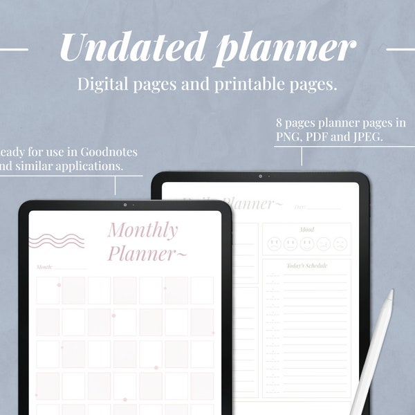 Planificador digital, Planner pages, Digital, Digital planner, Goodnotes, minimalist, minimalista, Planner, Agenda, Sin fecha, Ipad Planner