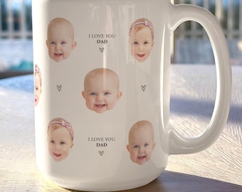 Caneca personalizada com foto do Dia dos Pais e rosto de criança, presente exclusivo para avós, papai, vovô e aniversário.