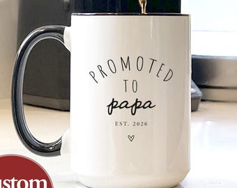Promoted to Papa Coffee Mug EST 2026 Pregnancy Announcement Gift For New Papa From Daughter  Son First Time Papa Cup Fathers Day Gift