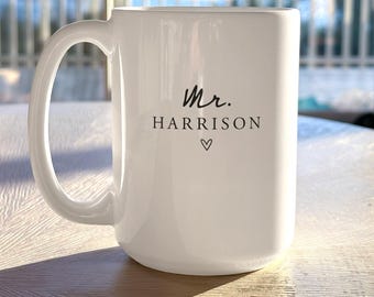 Simple Custom Name Coffee Mug - Minimalist Last Name Gift Birthday Wedding Bridal Shower Gifts For Her Women Men Grandpa Grandma