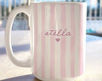 Custom Name Striped Coffeee Mug Personalized Gift For Her Birthday, Custom Name Cup Mothers Day Gift New Mom Grandma Aunt Gifts
