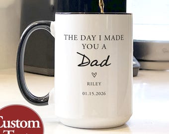 Personalized First Fathers Day Dad Mug Kids Name Child and est Date, New Dad Gift Ideas First Time Dad Father Pedro Grandpa Coffee Cup