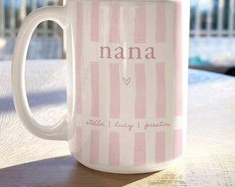 Custom Nana Striped Coffee Mug, Personalized Nana Mothers day Gifts For Grandma with Kids Names For Birthday Gifts For Her