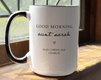 Personalized Good Morning Aunt Coffee Mug, Auntie Gifts for Baby Announcement Gift For Aunt