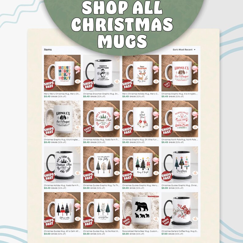 Christmas Graphic Mug, Noels Farm Fresh Christmas Trees Mug, Christmas