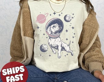 Comfort Colors Dog in Space T-Shirt, Retro Pet Lover Tee