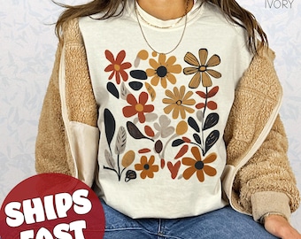 Boho Wildflowers Tshirt, Floral T shirt, Cottage Core Flowers Comfort Colors Shirt, Womens Floral Graphic Tee, Floral Shirt, Botanical Shirt