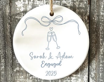 Personalized Newly Engaged Ornament, Engagement Gift for Couples, Custom Engagement Christmas Keepsake