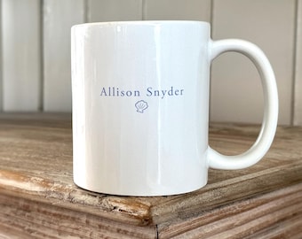 Custom Sea Shell Beach Name Mug, Minimalistic Name Gift, Personalized Summer Vacation Cup Bridesmaid Gift Bachelorette Birthday Party Gift