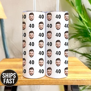 40th Birthday Tumbler, Custom 40th Birthday Gift, Gift For 40th Birthday, 40th Birthday Party Favors, Face Tumbler
