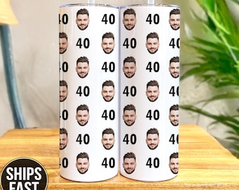 40th Birthday Tumbler, Custom 40th Birthday Gift, Gift For 40th Birthday, 40th Birthday Party Favors, Face Tumbler