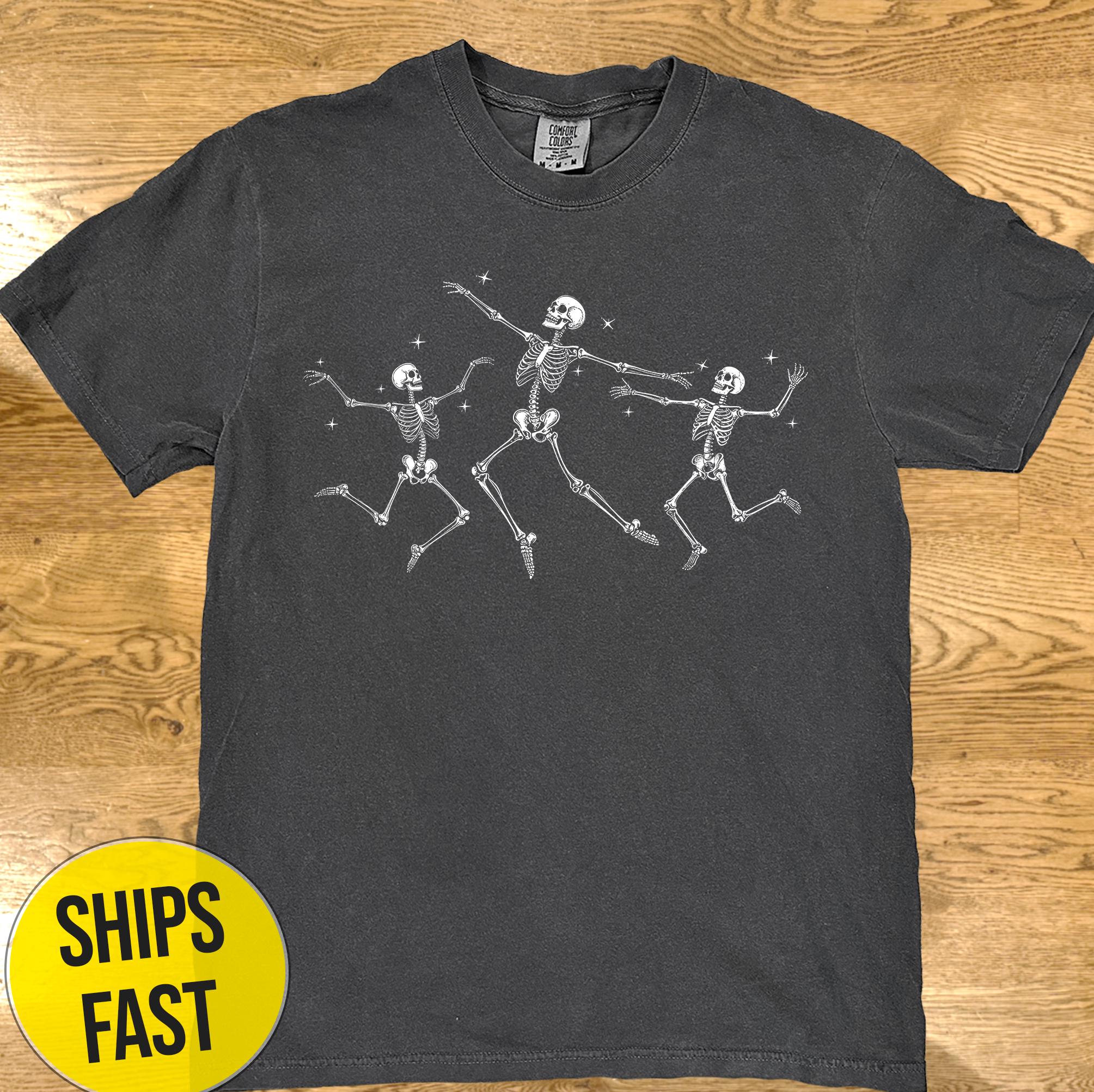 Camiseta de esqueleto bailando, camiseta de Halloween, camiseta de otoño, camiseta de calavera, camiseta de esqueleto retro Y2K, camiseta con gráfico de otoño
