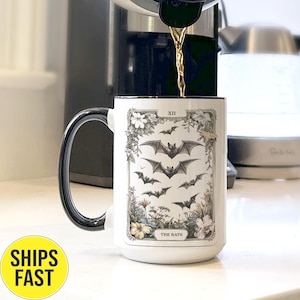 Tarot Card Halloween Mug, Bat Tarot Card  Coffee Mug, Gothic Bat Decor Mug , Spooky Mug, Witch Tarot Mug