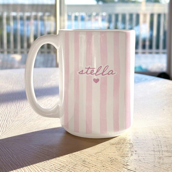Custom Name Striped Coffeee Mug Personalized Gift For Her Birthday, Custom Name Cup Mothers Day Gift New Mom Grandma Aunt Gifts