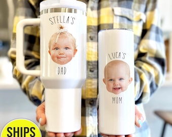 Custom Baby Face Tumbler, Personalized Baby Face Photo Travel Tumbler, Custom Kids Photo Mothers Day Tumbler, Kids Face Photo Cup For Dad