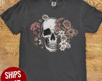 Skeleton Shirt, Skull Shirt, Halloween Shirt, Cute Floral Shirt