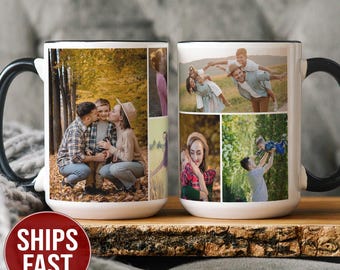 Photo Collage Mug With Personalized Text, Custom Photo Mug, Custom Picture And Text Mug, Personalized Mugs Gifts