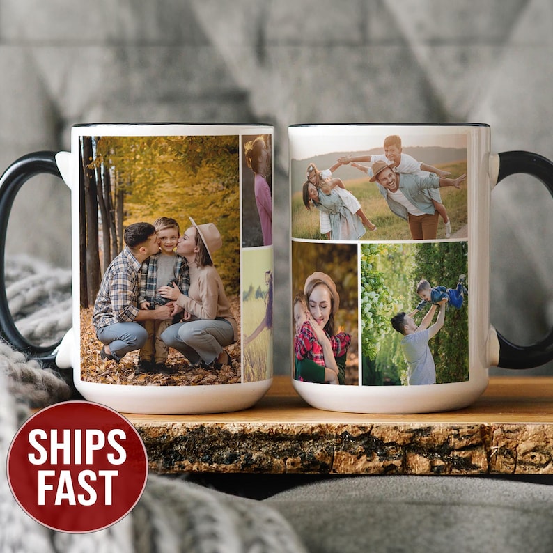 Foto-Collage-Tasse mit personalisiertem Text, Benutzerdefinierte Fototasse, Benutzerdefinierte Bild- und Texttasse, personalisierte Tassen Geschenke Bild 1
