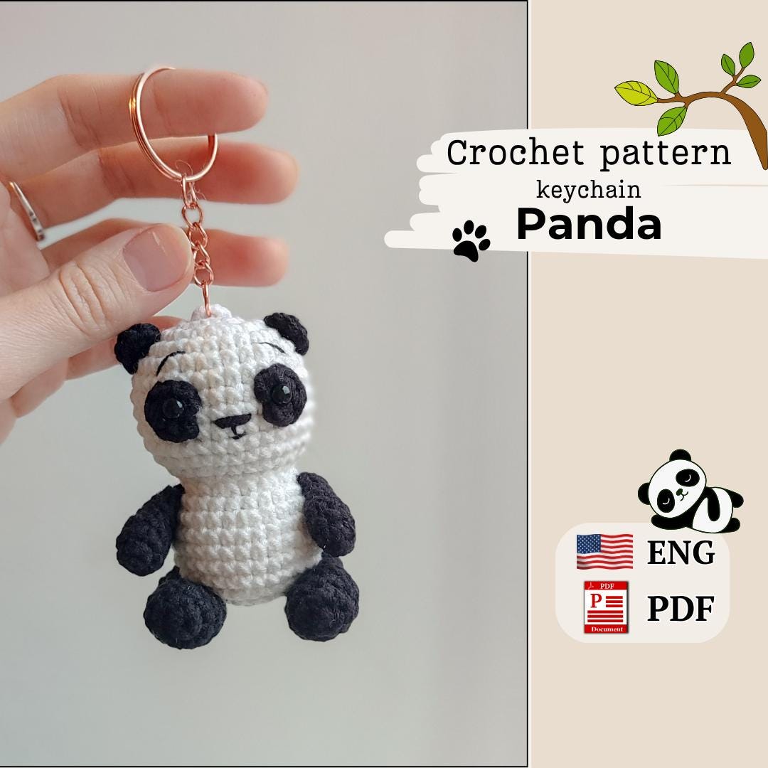 かぎ針編みのパンダキーホルダーのパターン：簡単な編みぐるみ動物