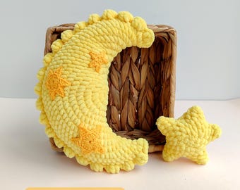 Crochet Moon and Stars Pillow Pattern: Easy DIY Nursery Decor (PDF Pattern)