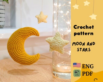 Moon and Stars Crochet Pattern: Amigurumi Mobile Toys (PDF Pattern)