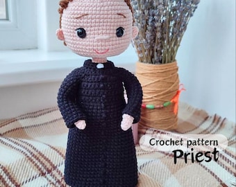 Priest Amigurumi Doll Pattern, Catholic Gift for Pastor, Clergy Doll Crochet Tutorial, Detailed Tutorial PDF