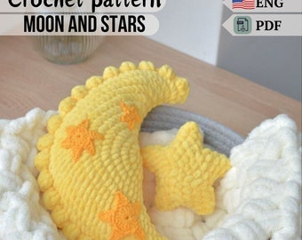 Moon and stars Crochet PATTERN PDF Amigurumi Mobile star toys. Cute pillow in the stroller moon sky for baby.