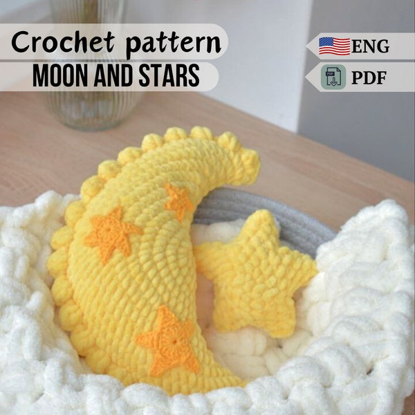 Moon and stars Crochet PATTERN PDF Amigurumi Mobile star toys. Cute pillow in the stroller moon sky for baby.