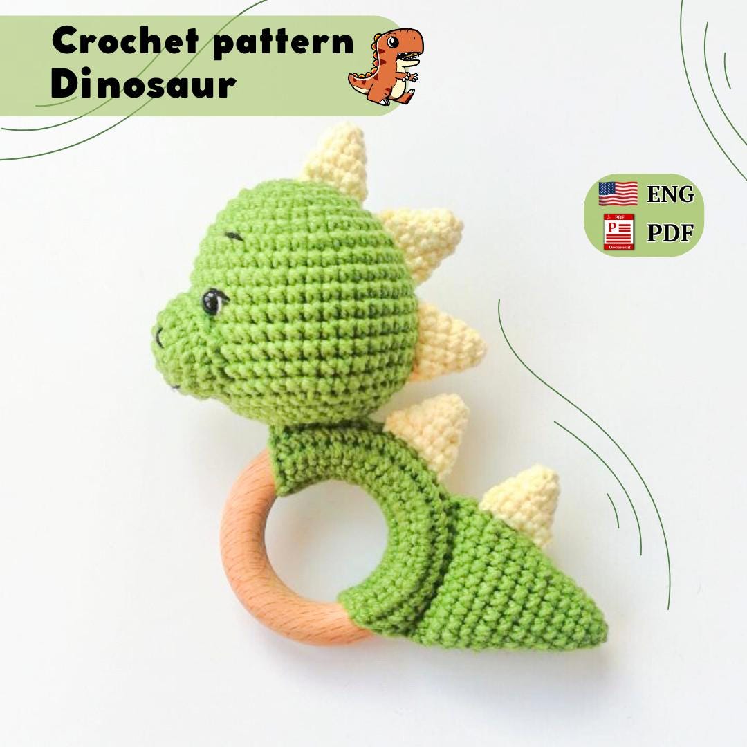 Easy Crochet Dinosaur Rattle Pattern: Amigurumi Dino Toy for Boys (PDF ...