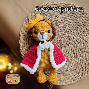 Crochet PATTERN King Lion Amigurumi PDF, Lion Tutorial, Amigurumi Mini Jungle Safari Animals, Easy Crochet Pattern for Predatory Animals